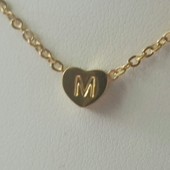 Gold Tone "M" Initial Dainty Heart Necklace - Picture 3 of 4
